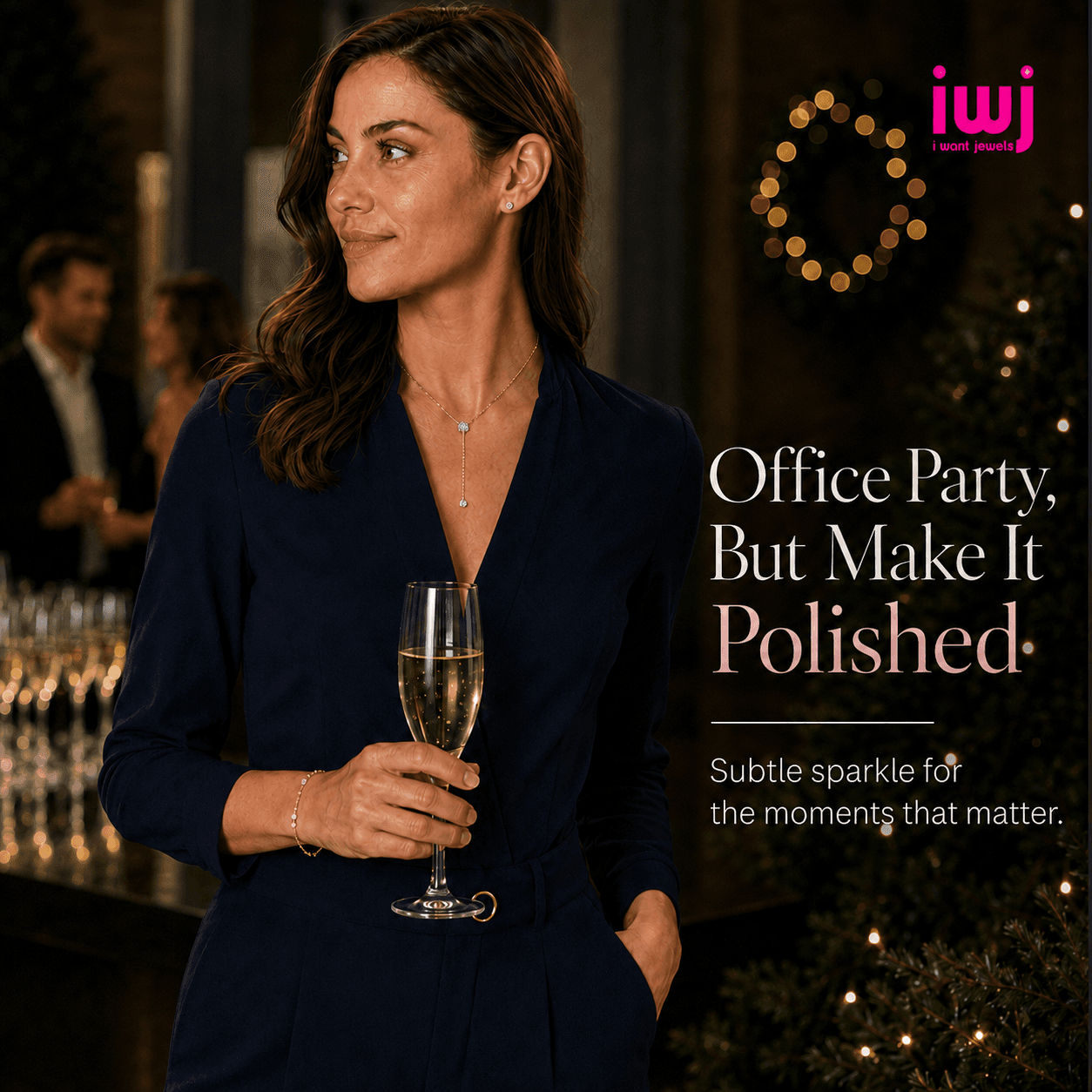 Office Christmas party jewellery styling with diamond studs and huggies